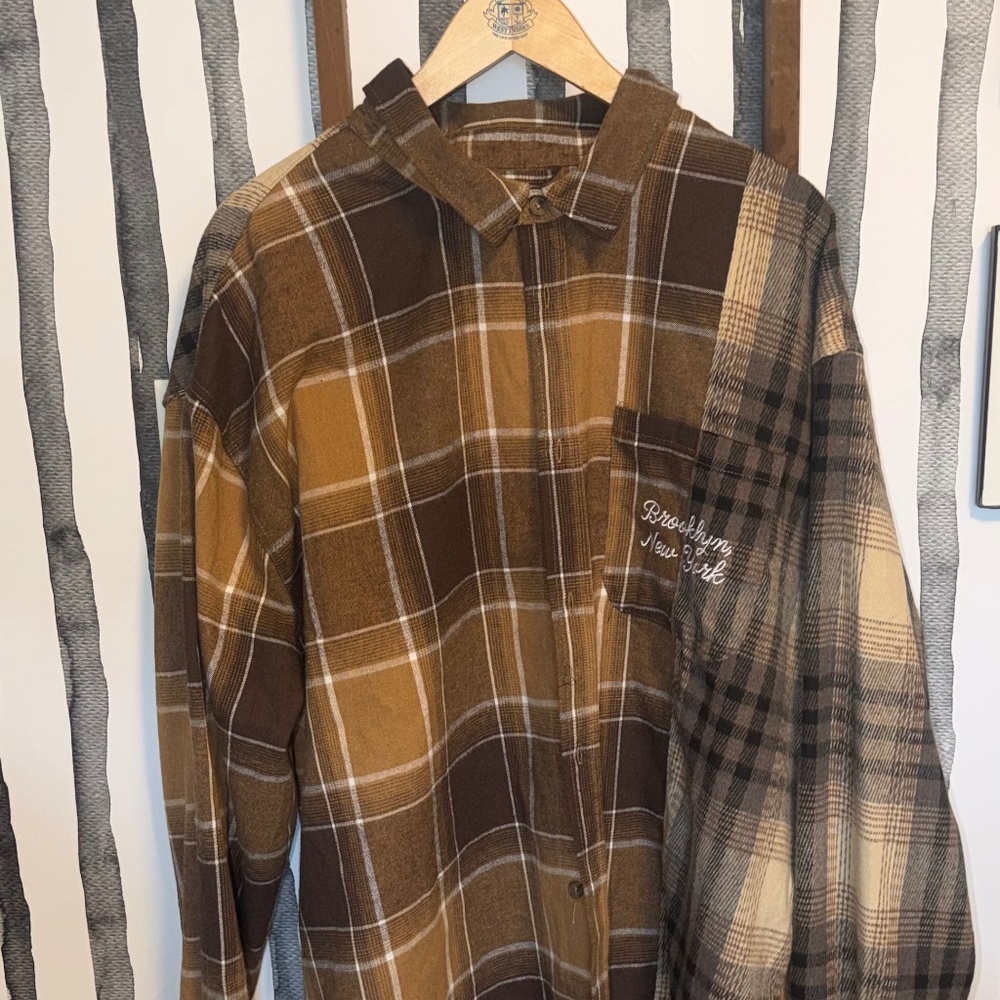 Men’s Patchwork Flannel Button Up - image 1